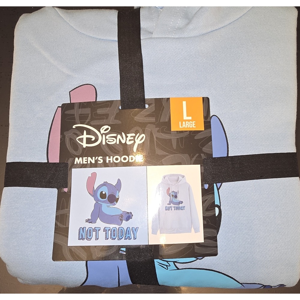Disney Lilo & Stitch Men Not Today Hoodie Light Blue Large Pullover Sweatshirt